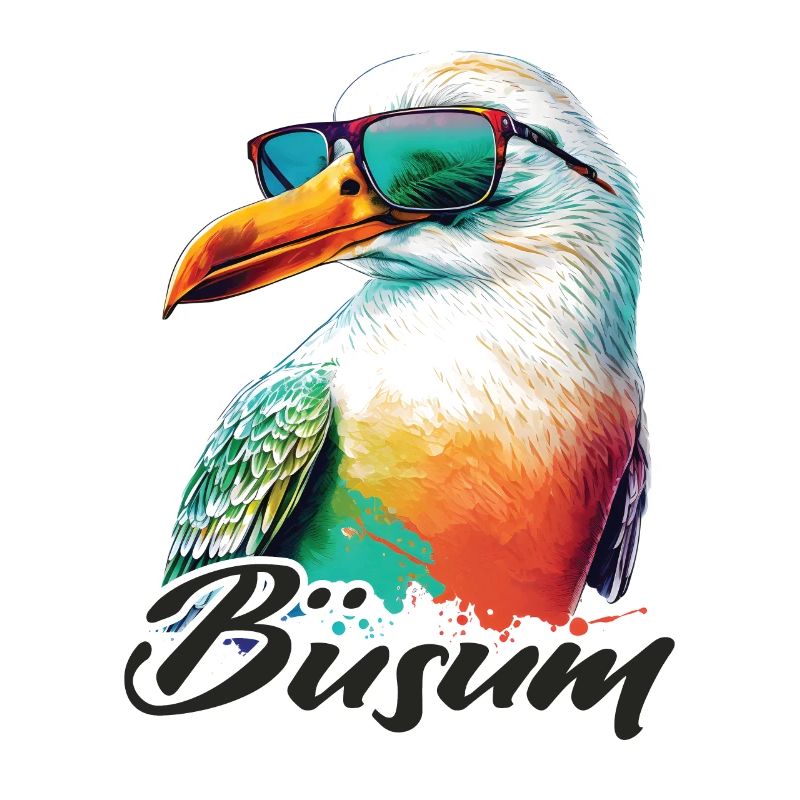 Büsum Urlaub coole bunte Möwe mit Sonnenbrille