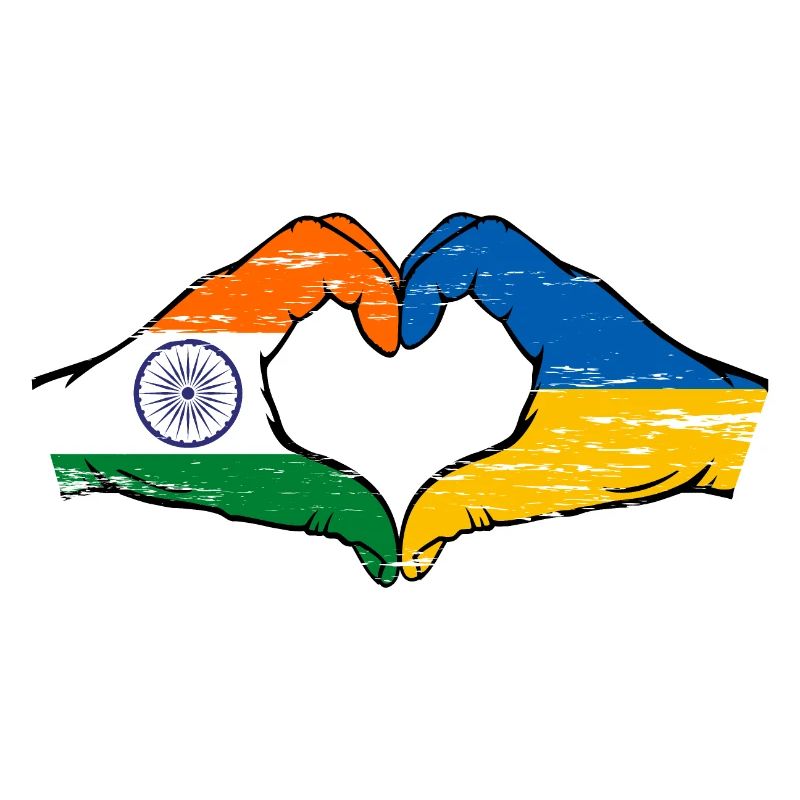 Inde Ukraine drapeau mains forme de coeur utilisé