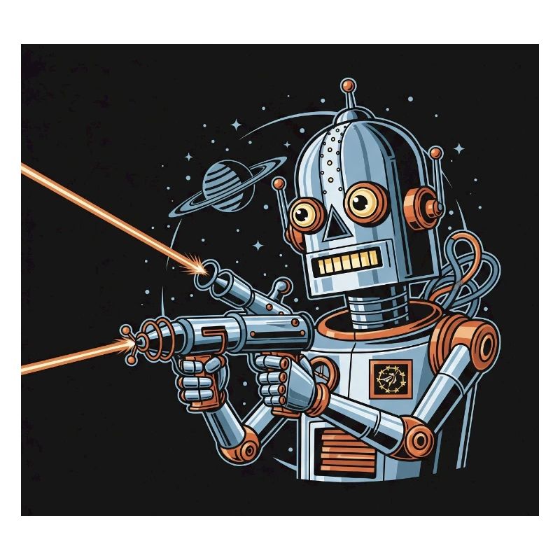 Retro Sci-Fi Roboter mit Laserwaffe