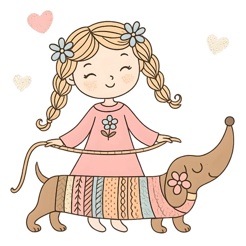 Mädchen mit Dackel – Süßes Kinder Tier Design