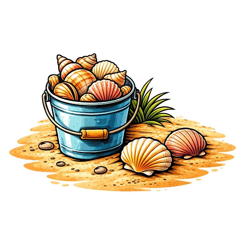 Muscheln im Eimer Strand Illustration 