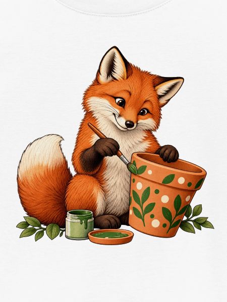 Fuchs bemalt einen Blumentopf