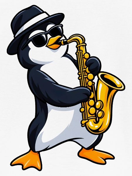 Pinguin mit Saxophon