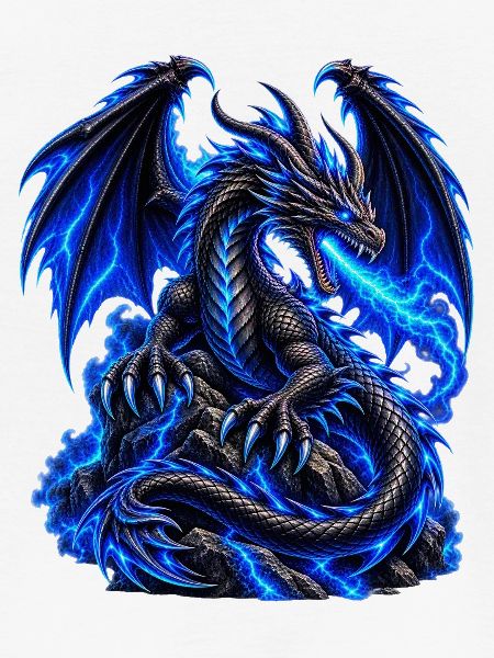 Schwarzer Drache mit blauer Energie