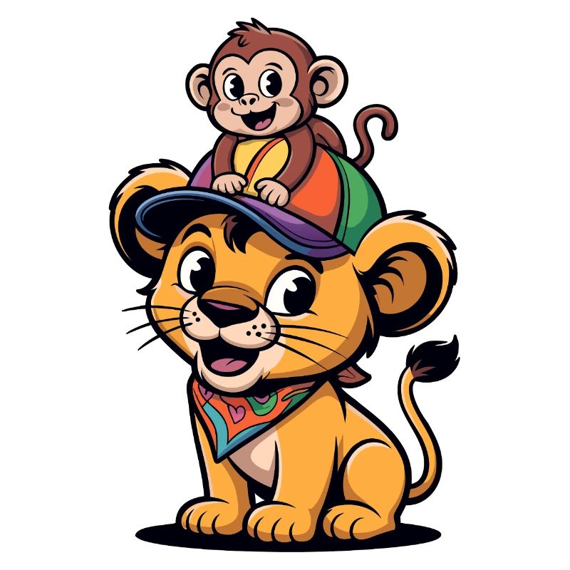 Petit Lion avec Compagnon Singe