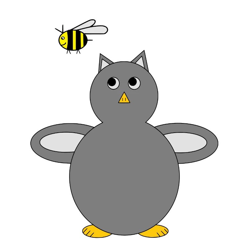 Graue Eule & gelbe fliegende Honigbiene Hummel