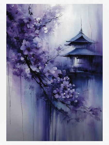 Lila Pagode und Blumen