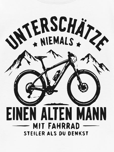 Alter Mann mit Fahrrad Berg-Statement