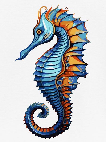 Seepferdchen Blau Orange Illustration