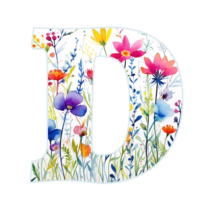 Letter D, Monogram, Floral Pattern