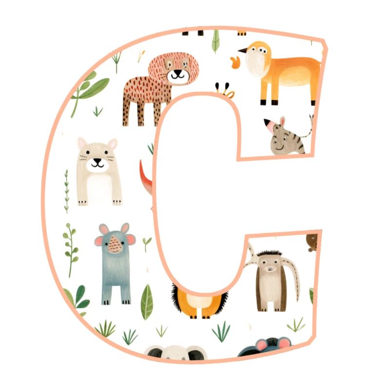 Buchstabe C, Monogramm, Tiermuster