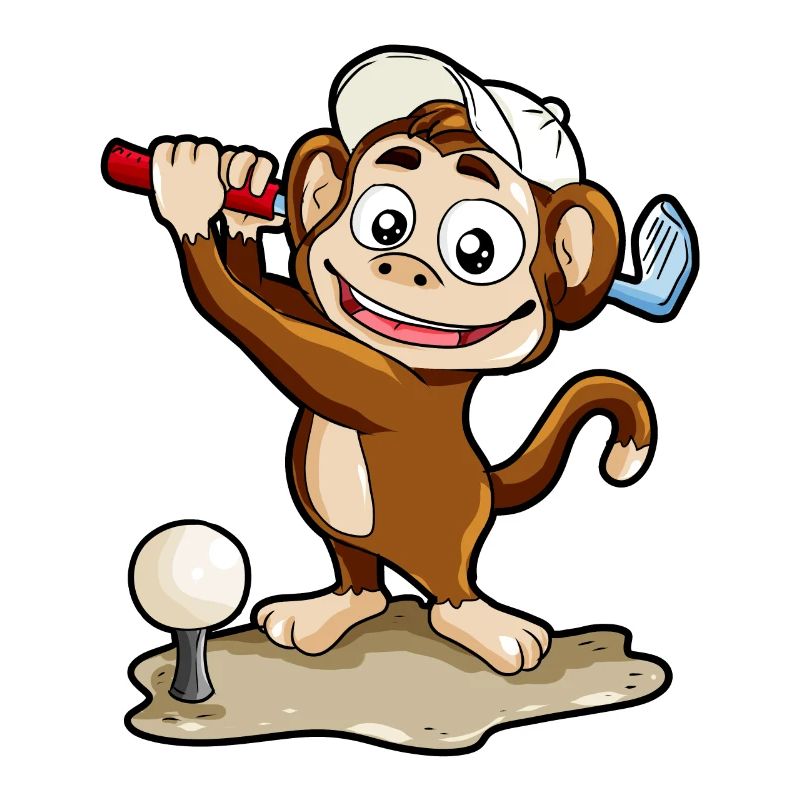 Golf spielendes Äffchen Affe Golfer Minigolf Comic