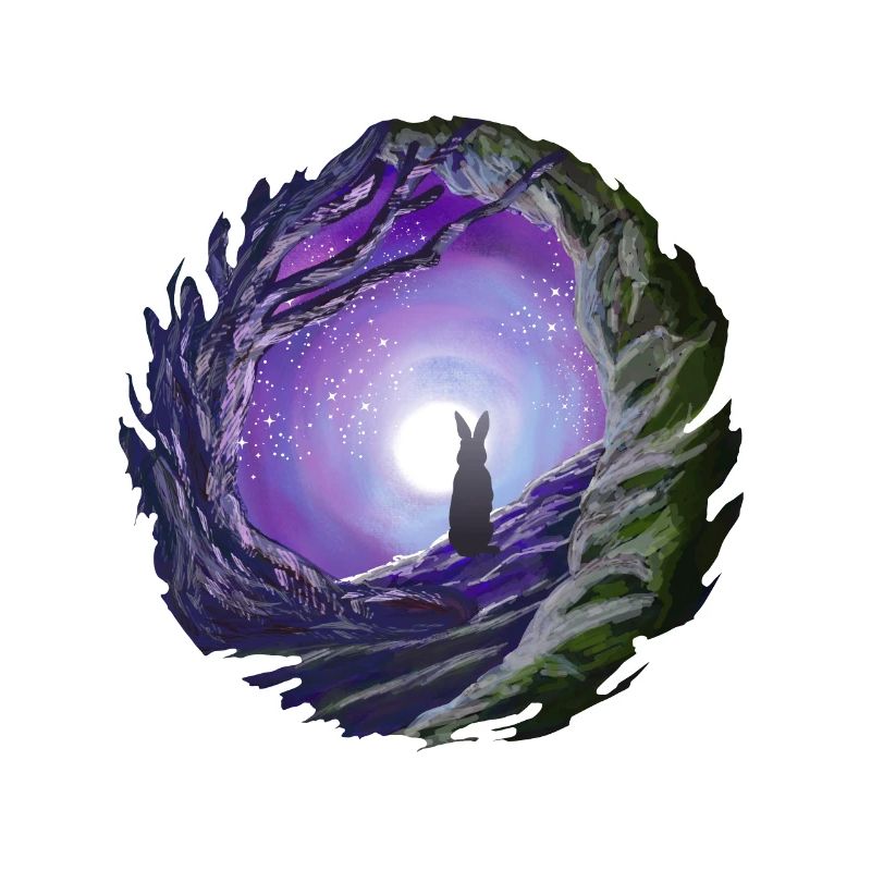 Rabbit looks into the night sky moon gift