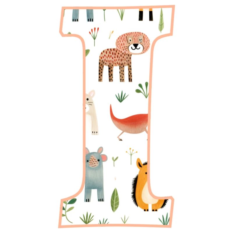 Letter I, Monogram, Animal Pattern
