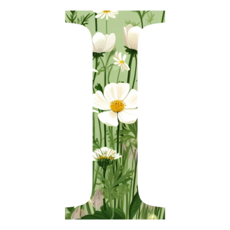 Letter I, Monogram, Floral Pattern