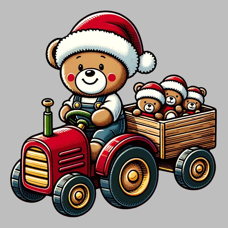 Teddy als Weihnachtsmann mit Traktor