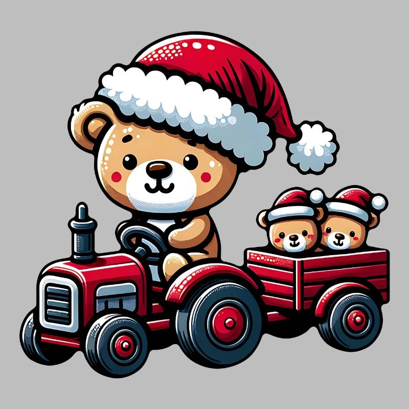 Teddy als Weihnachtsmann mit Traktor