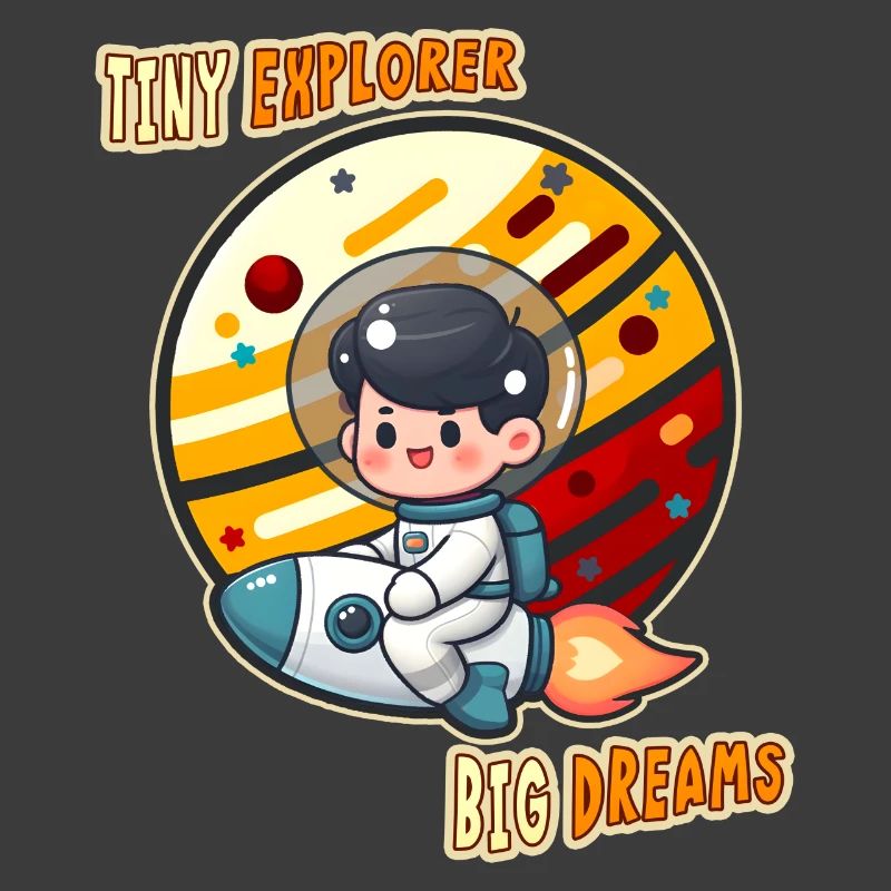 Tiny Cute Explorer, Astronaut Kid on a Rocket Tees