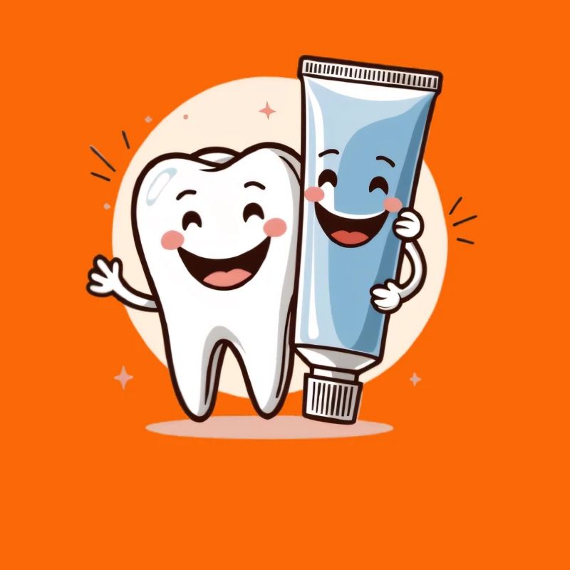 Smiling tooth with toothpaste