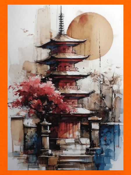 Zen-Sonne-Aquarellpagode