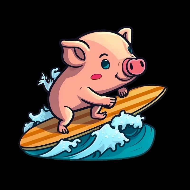 Cochon mignon dans la mer surf surf surf surf sur planche de surf