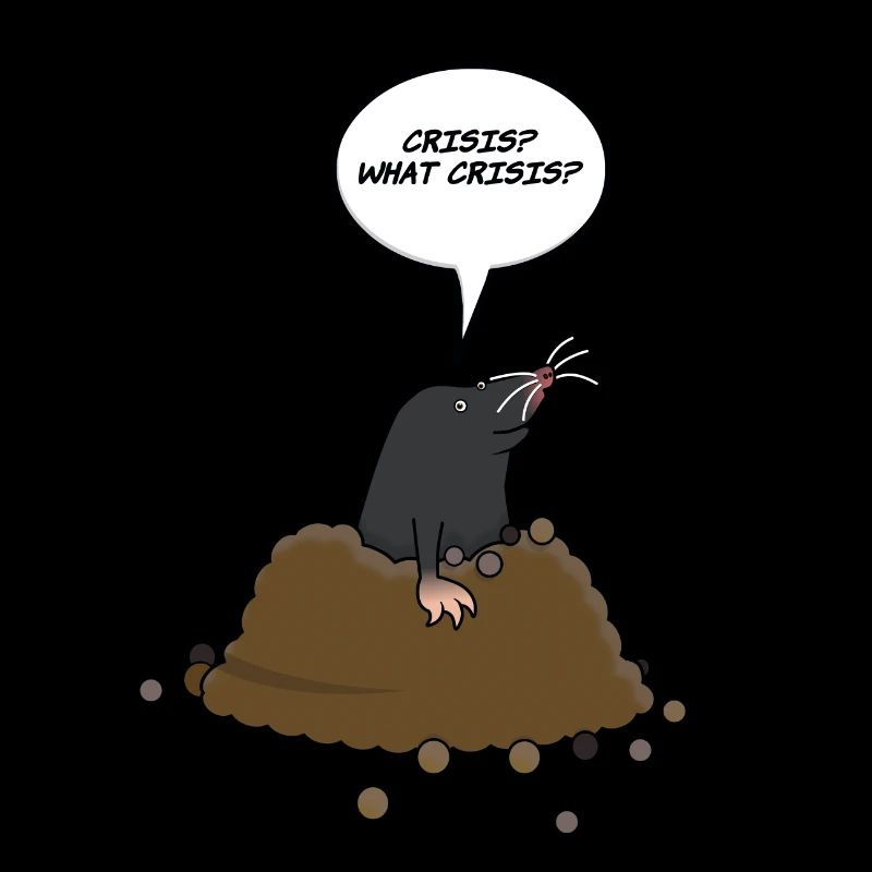 mask: the cute mole asks "Crisis? what crisis?"