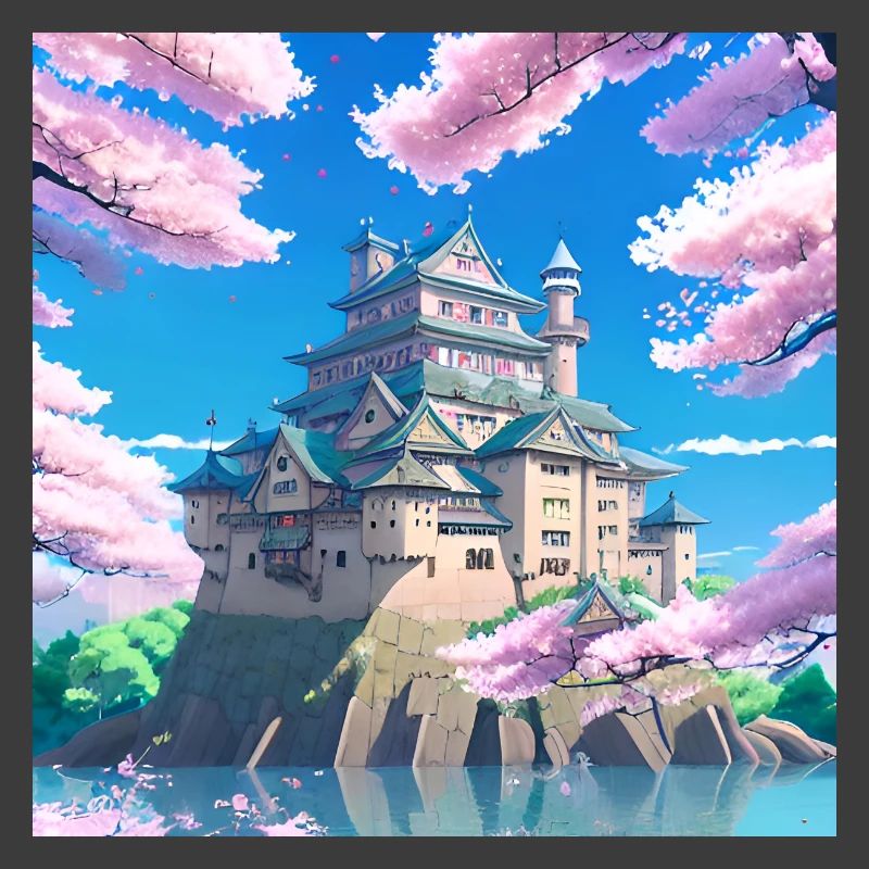 Japanese Castle surrounded by Cherry Blossom Trees