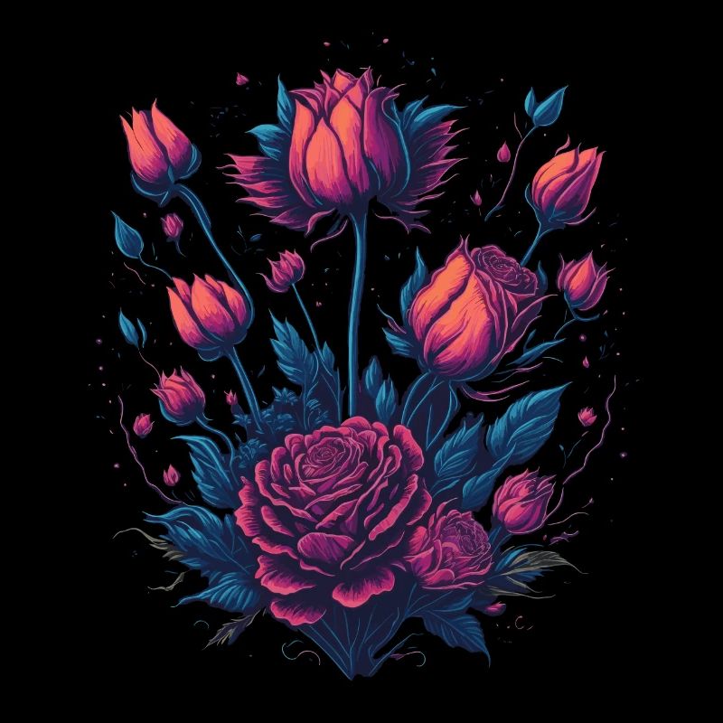 Rose shrub neon tattoo style