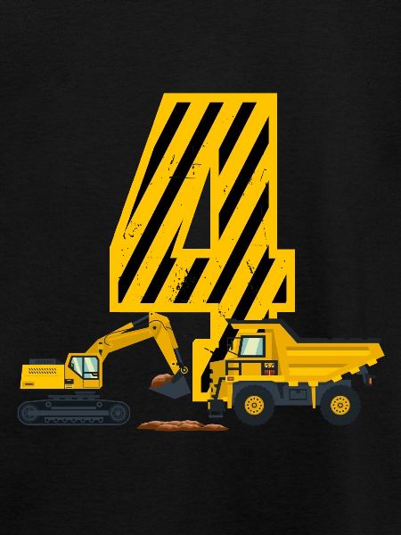 Excavator 4th birthday boy 4 years construction site