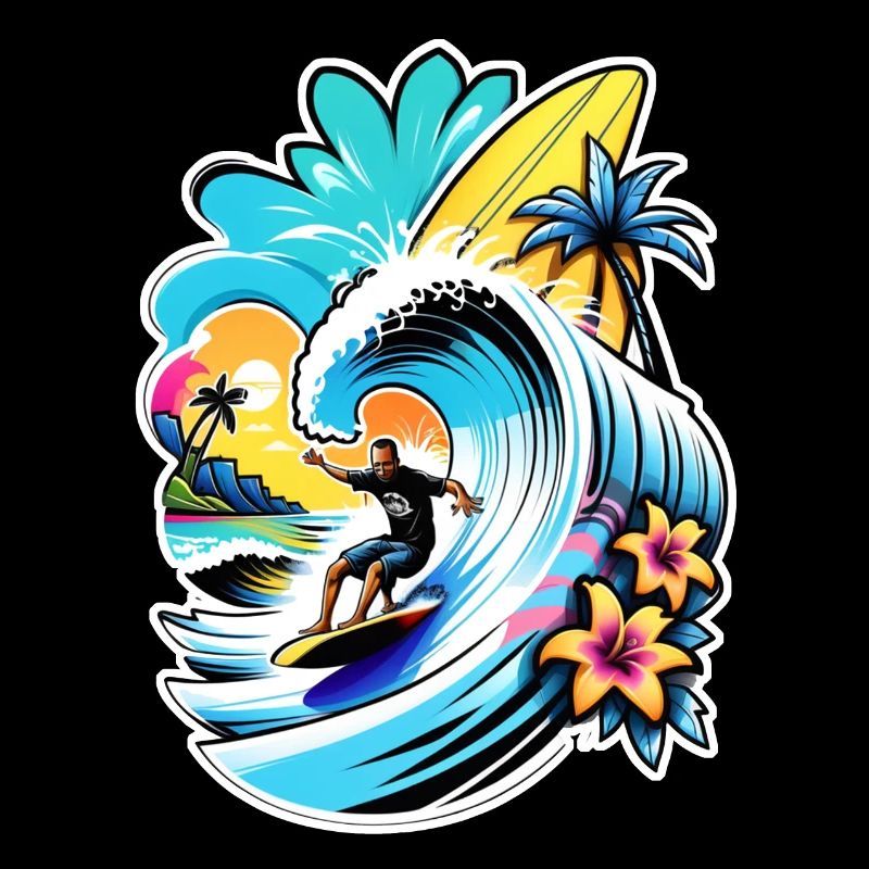Surfing Beach Palm Tree Sunshine Holidays