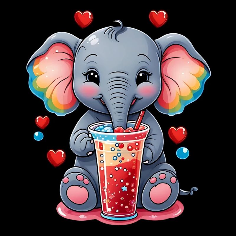 Un petit éléphant mignon boit de la limonade
