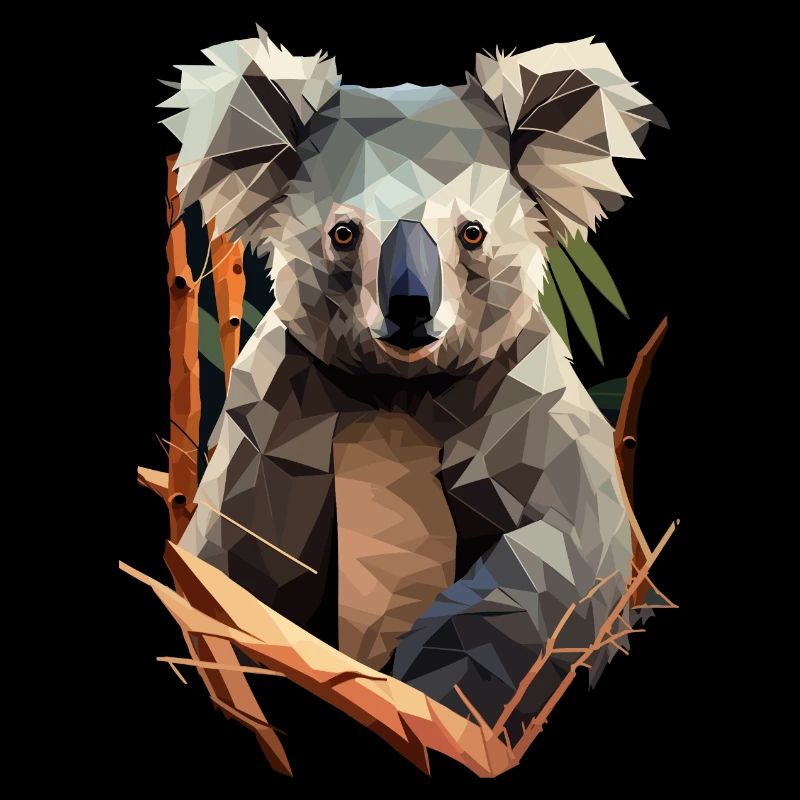 cute koala with eucalyptus in polygon style