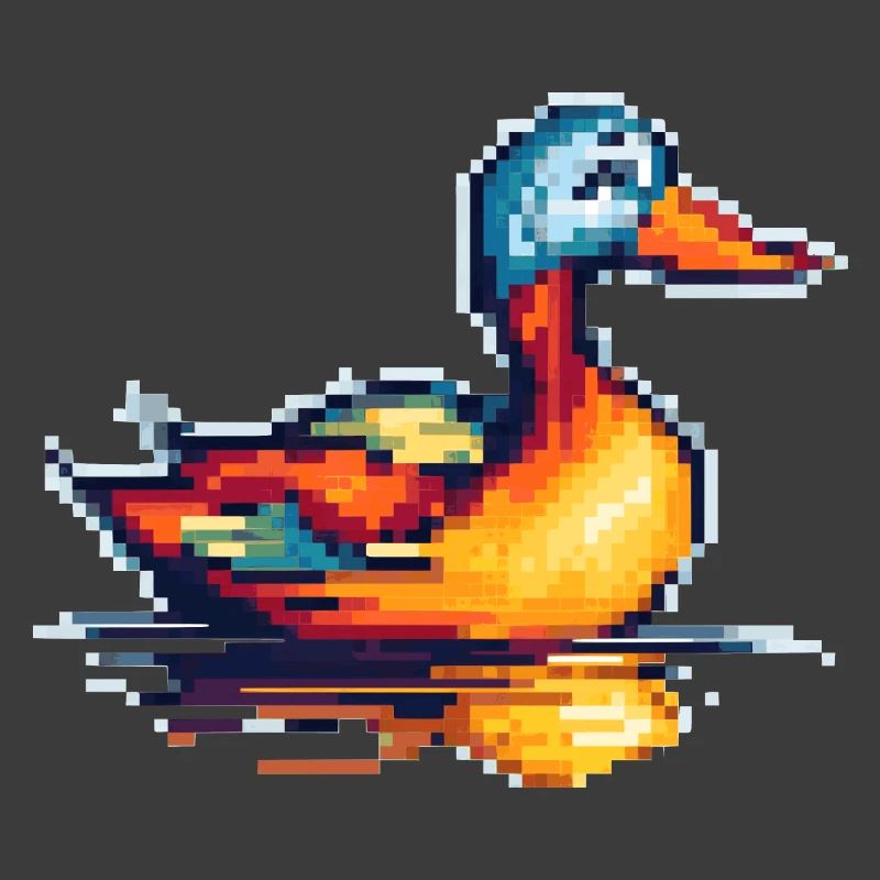 Small duck in 8 bit retro pixel graphics