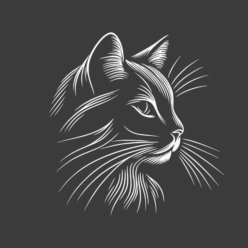 Cat Head, Minimalist White Strokes