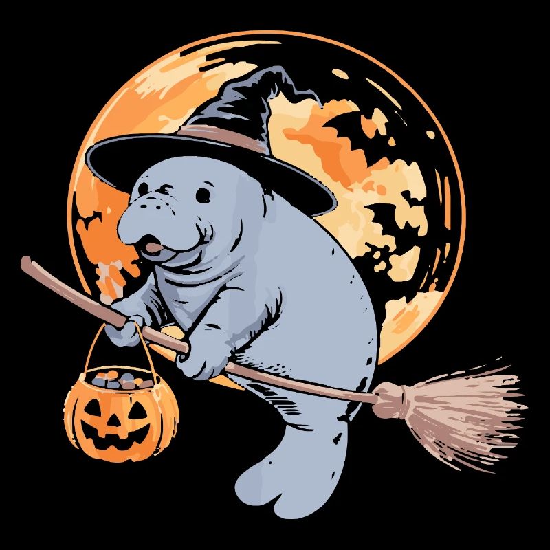 Whimsical Hippo Witch Halloween Design