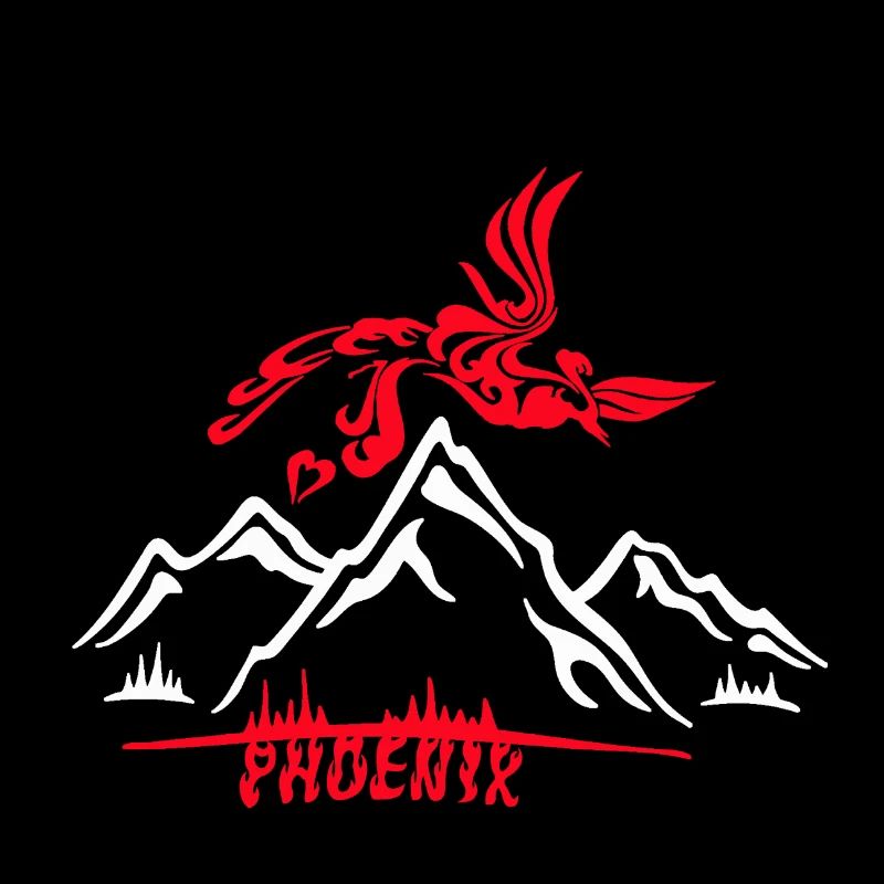 Phoenix, bird over mountains, red, white