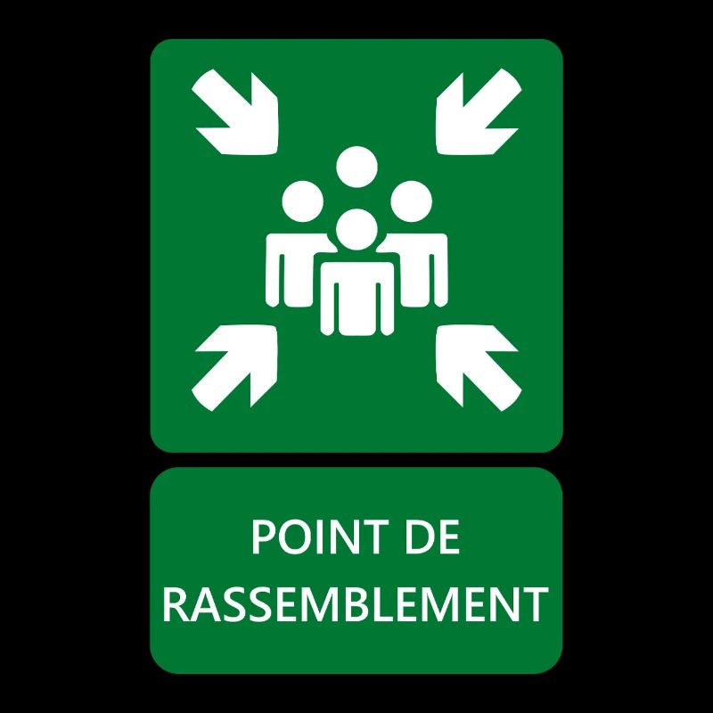 assembly point sign, signage