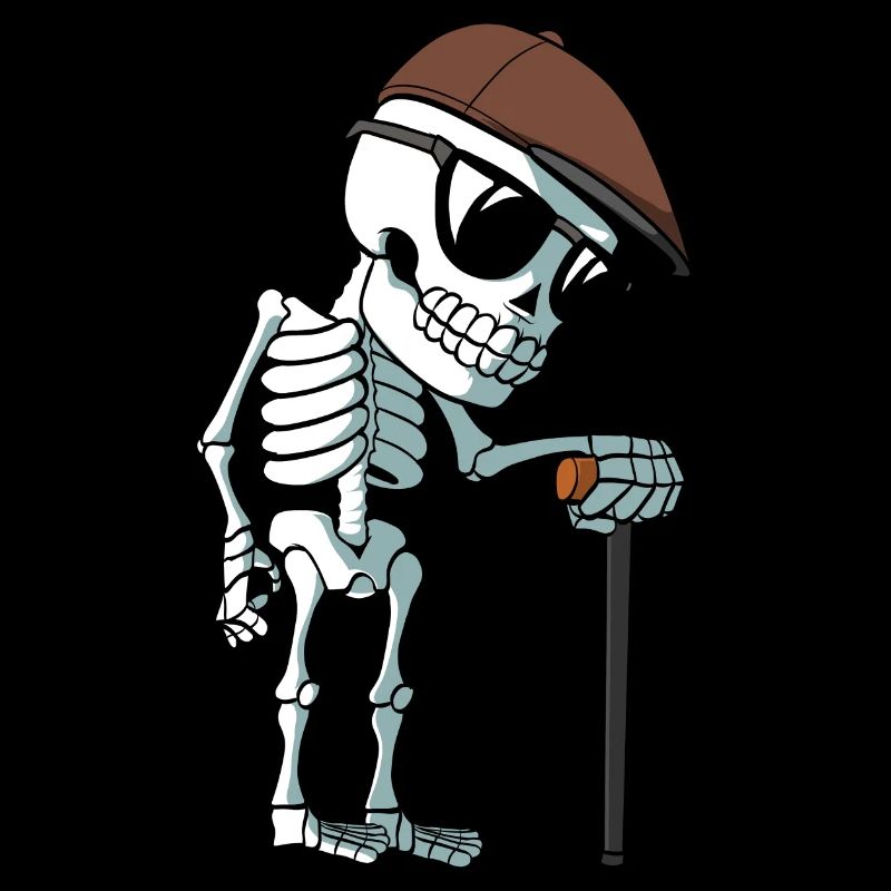 Old man as skeleton with walking stick