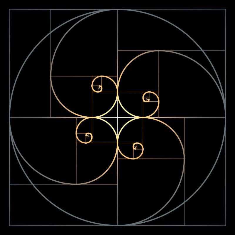 Fibonacci spirales géométrie de la section dorée Phi