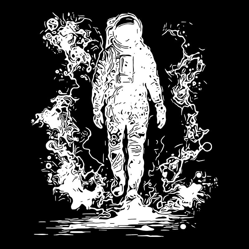 Astronaute d’époque marchant au clair de lune dans le brouillard