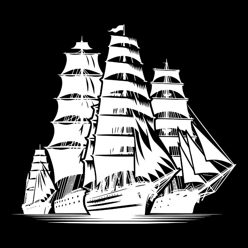 Old sailing ships fleet towards the harbour