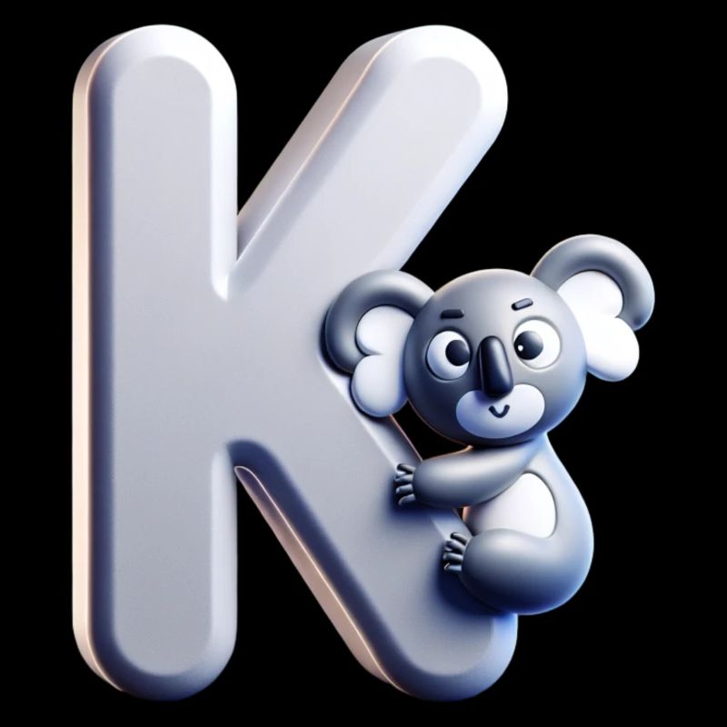 Cuddly koala climbs on the letter K