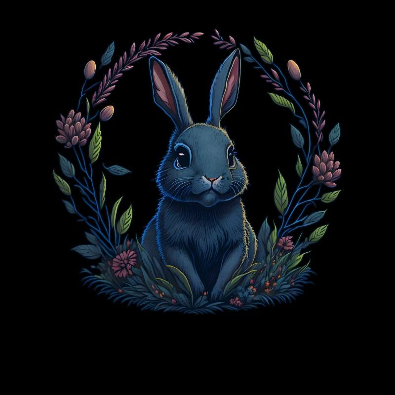 Rabbit with Easter eggs & spring flowers Easter