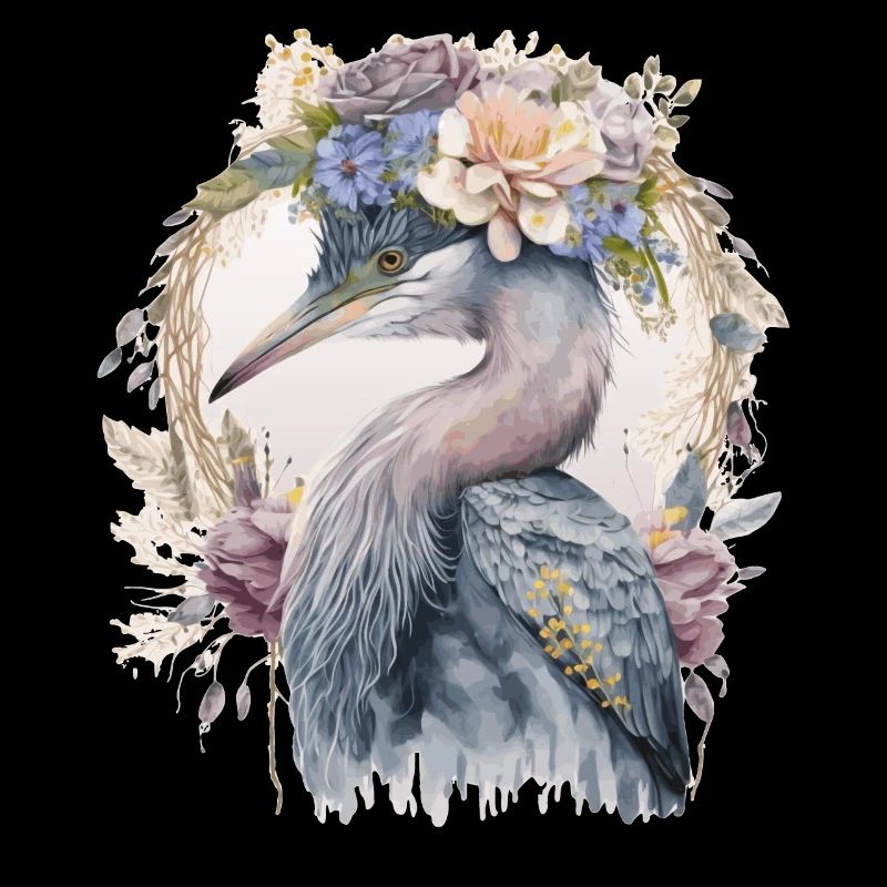 Aquarelle Héron Observation des oiseaux d’eau douce Fleur C