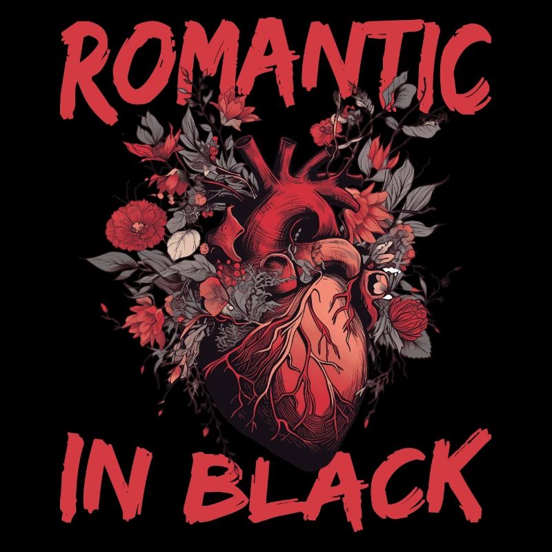 Romantic In Black Realistic Floral Heart Emo Aesth