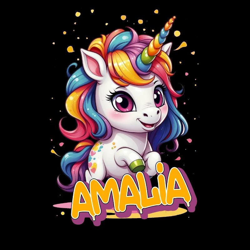 AMALIA - Schöner Mädchen Name mit süßem Einhorn