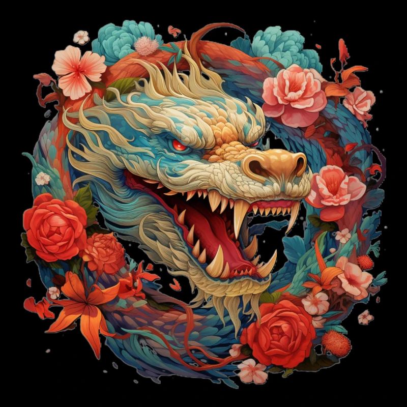Kunstvoller Drache mit Blueten