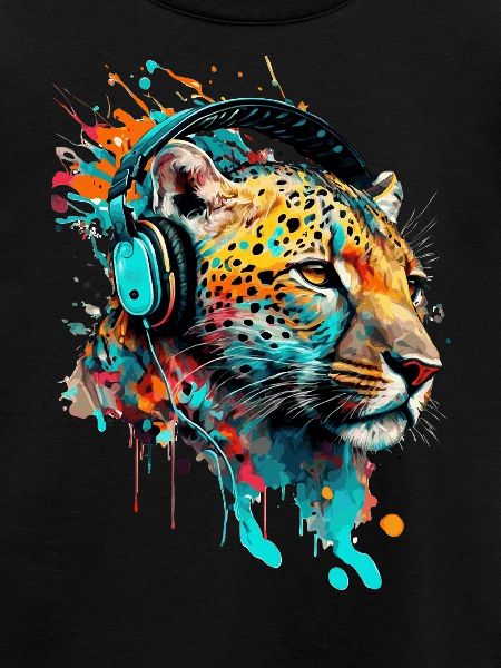 Leopard mit Kopfhörern DJ