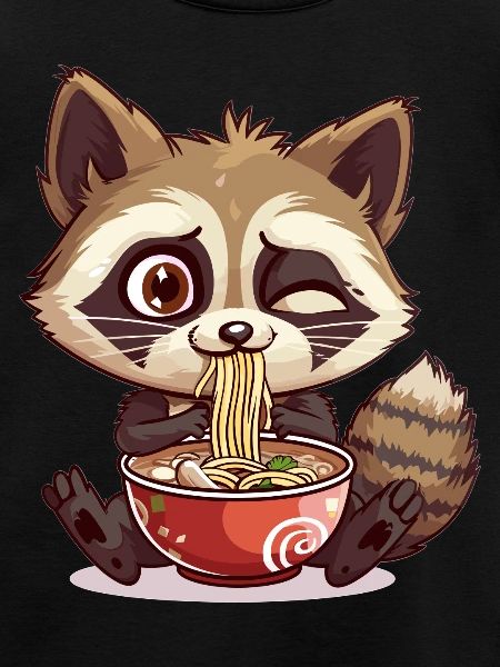 Kawaii Szop pracz jedzący Ramen Zupa z makaronem Anime Słodkie