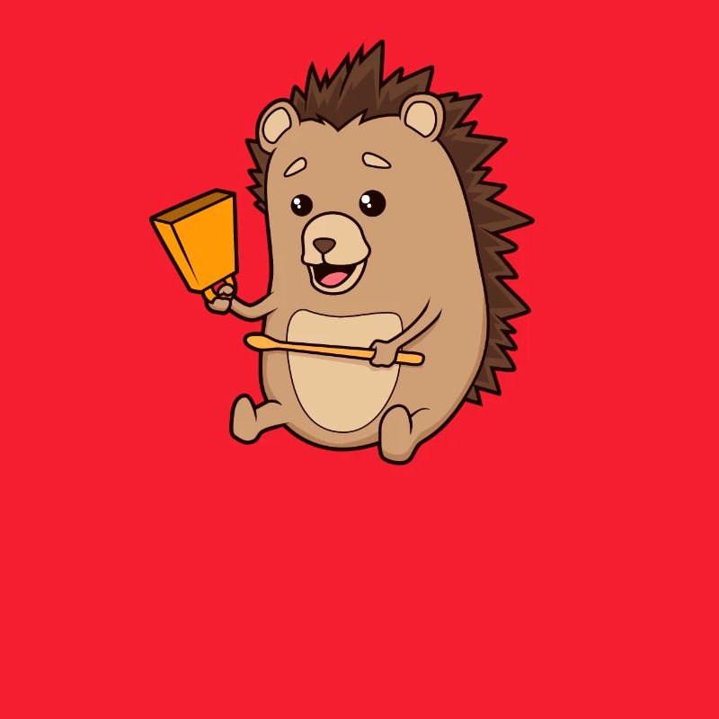 Comic Igel spielt Kuhglocken
